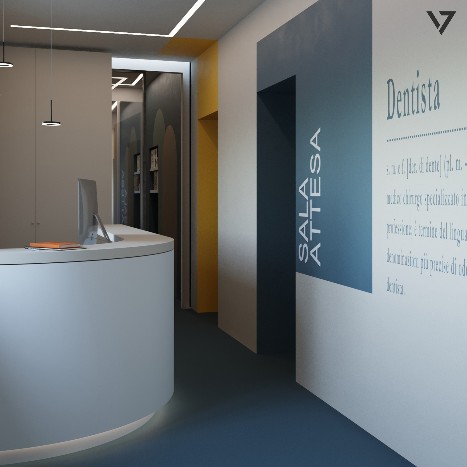 Photorealistic interior rendering of a dental laboratory designed for a modern dental clinic in Florence by QART Studio.