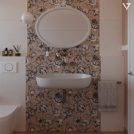 Photorealistic rendering of the service bathroom in a modern apartment in Ponsacco, Tuscany, designed by VIZEX.
